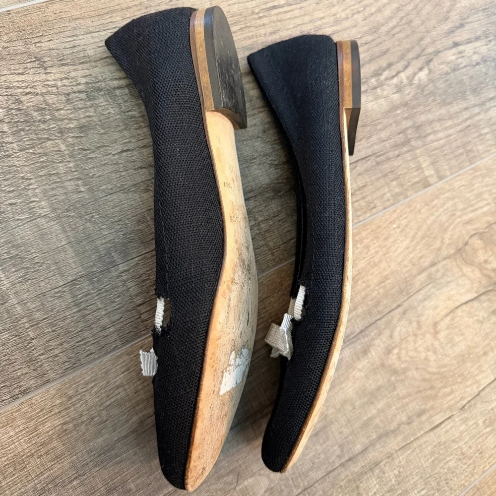 Kate Spade Black Ballet Flats Bow Women's‎ 6B Feminine Career Wood Heel Girlhood